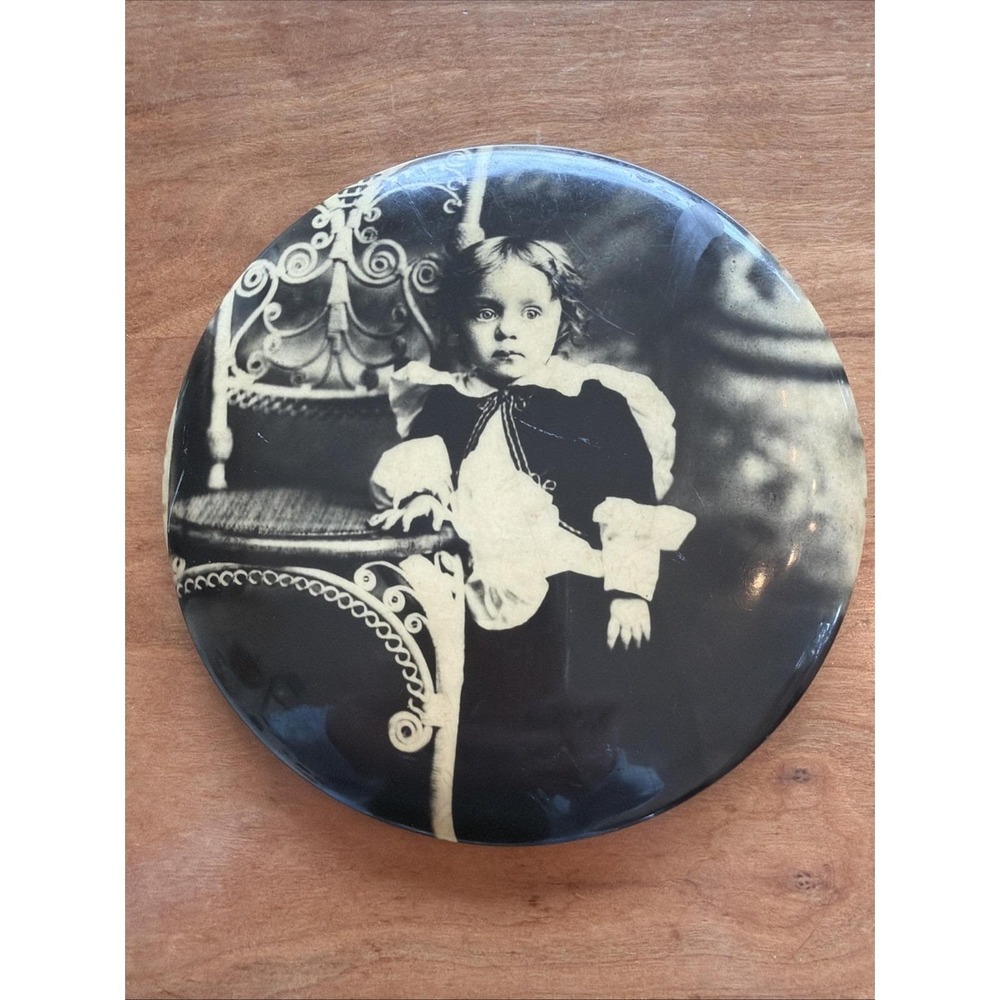 Antique,‎ c1900, 6" Celluloid Photo Button Medallion Girl